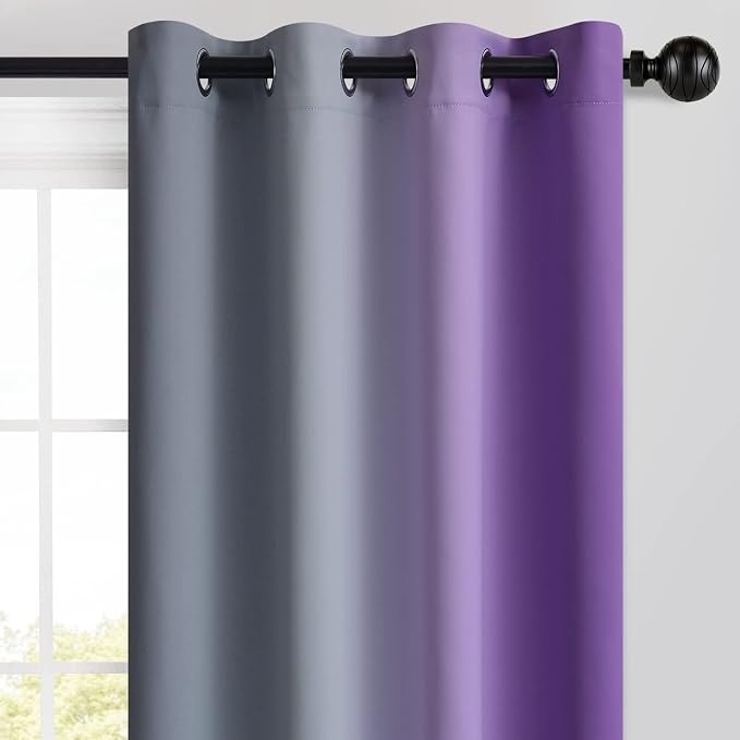 Yakamok Ombre Purple and Grey Curtains for Bedroom, Gradient Room Darkening Curtains 63 inches long,Grommet Thermal Insulated Light Blocking Window Drapes/Curtain for Living Room,52 x 63 Inch,2 Panels