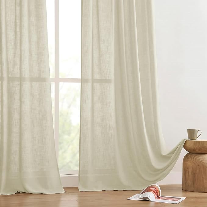 Joydeco Linen Curtains 72 Inch Length 2 Panels Set, Light Filtering Curtains for Bedroom Living Room,Linen Blend Drapes 52 Inches Wide with Back Tab Rod Pockets (W52 x L72 Inch, Natural)
