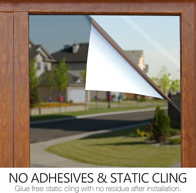 STATINT One Way Window Privacy Film Window Tinting Film Reflective Mirror Glass Cling Heat Control Sun UV Blocking for Home Glass Door, Black-Silver, 35.4 Inch X 32.8 Feet