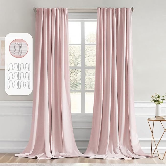 MIULEE Light Pink Back Tab Blackout Curtains 102 Inch Long 2 Panels Set for Living Room Bedroom, Rod Pocket/Pinch Pleated Thermal Insulated Room Darkening Light Blocking Floor to Ceiling Drapes