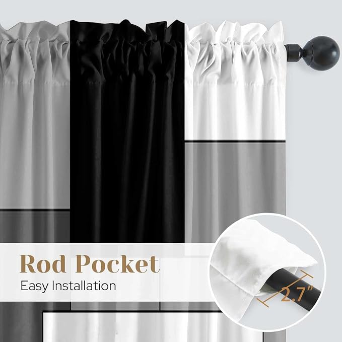 Black and Grey Curtains for Living Room 84 Length Geometry Curtains Modern Black White Gray Abstract Rod Pocket Curtain for Bedroom Kitchen Room Window Drapes 2 Panels