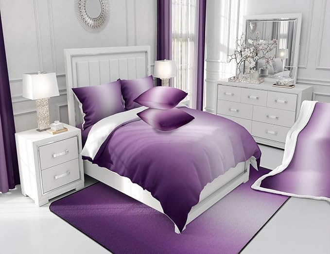 jejeloiu (2 Panels, 42 x 84 Inch Purple and White Darkening Drapes Gradient Style Curtains for Bedroom for Kids Women Men Ombre Printed Blackout Curtains Geometric Window Treatments