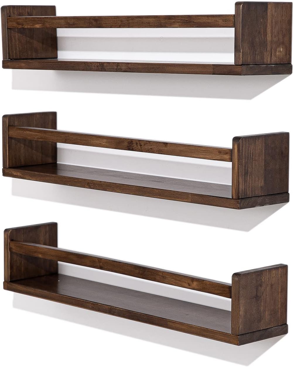 AZSKY Nursery Book Shelves 24 in Set of 3 Walnut Floating Bookshelf for Kids Room Wall Mounted Floating Shelves Solid Nursery Bookshelf Perfect Decor for Kitchen Bedroom Living Room