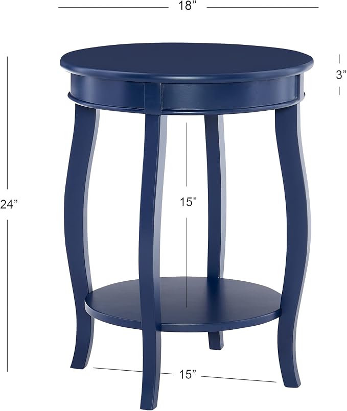 Powell Phipps Navy Blue Round Side Table with Shapely Legs and Shelf