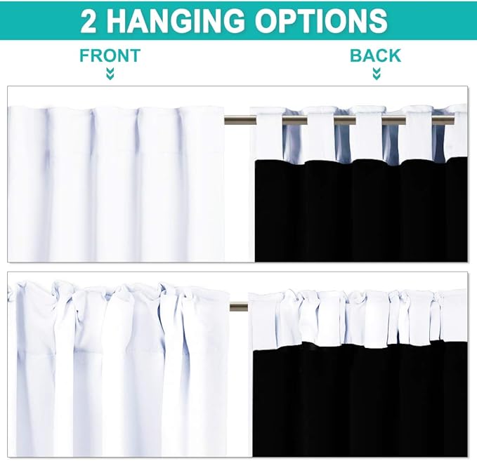 NICETOWN 100% Blackout Window Curtain Panels, Cold and Full Light Blocking Drapes with Black Liner, 45 Inches Drop Thermal Insulated Draperies for Cafe (White, 2 Pieces, 52 inches Wide Each Panel)