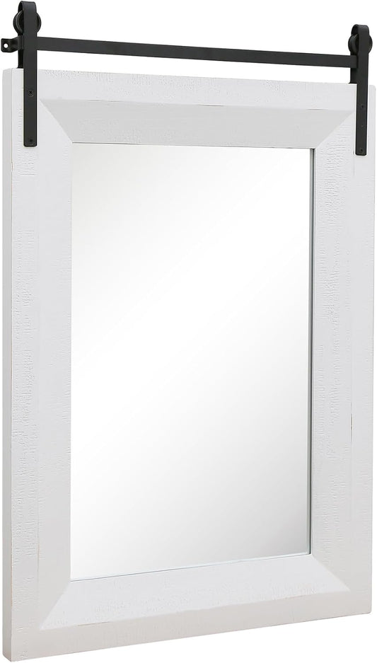 ALBAD Farmhouse Wood Framed Wall Mirror, Natural Wood and Framed Wall Mounted Bathroom Vanity Mirror for Farmhouse Decor, Vertical or Horizontal Hanging