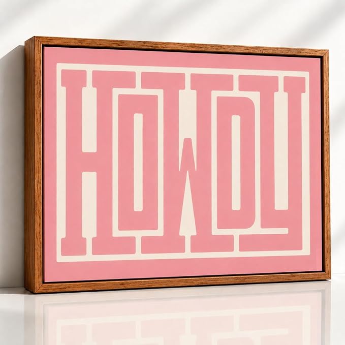 QIYFFBN Framed Howdy sign Western Cowgirl Picture Wall Art Pink Cream Preppy Canvas Painting Retro Southwestern Country Prints Wall Decor Farmhouse Living Room Bedroom For Teen Girls (12x16inch)