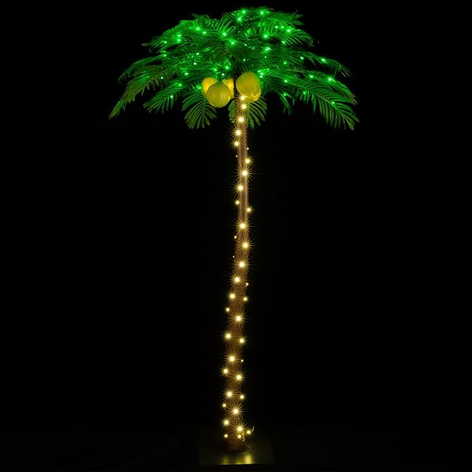 TYBEEU 7ft Lighted Palm Tree with 208 LED Lights & Glowing Coconuts | Dimmable | Decorative Artificial Tree | Indoor & Outdoor Use
