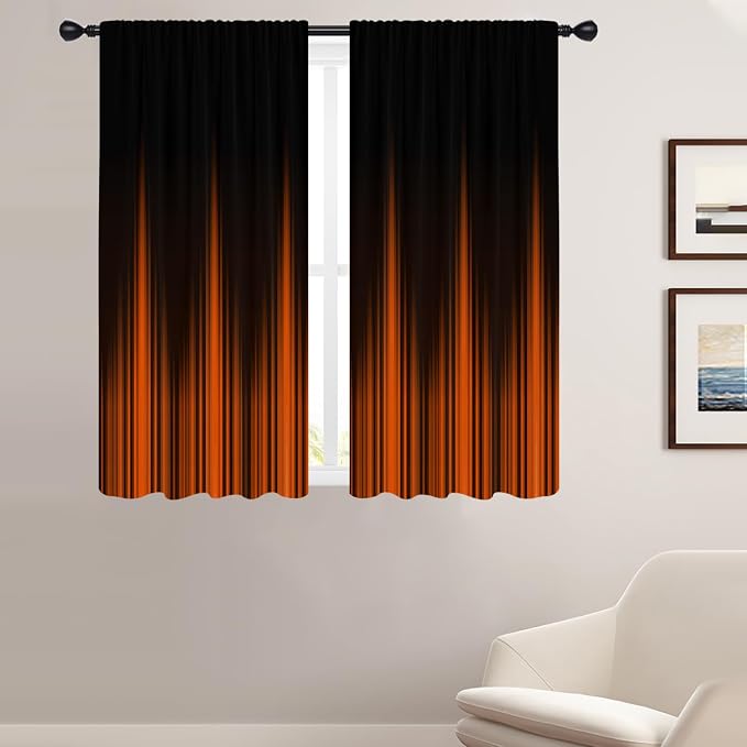 Coxila Burnt Orange Window Curtains for Bedroom 42 x 63 Inch Rod Pocket Black Fall Terracotta Rust Ombre Gothic Autumn Modern Dark Goth Cool Home Bedroom Living Room Treatment Set of 2 Panels Drapes
