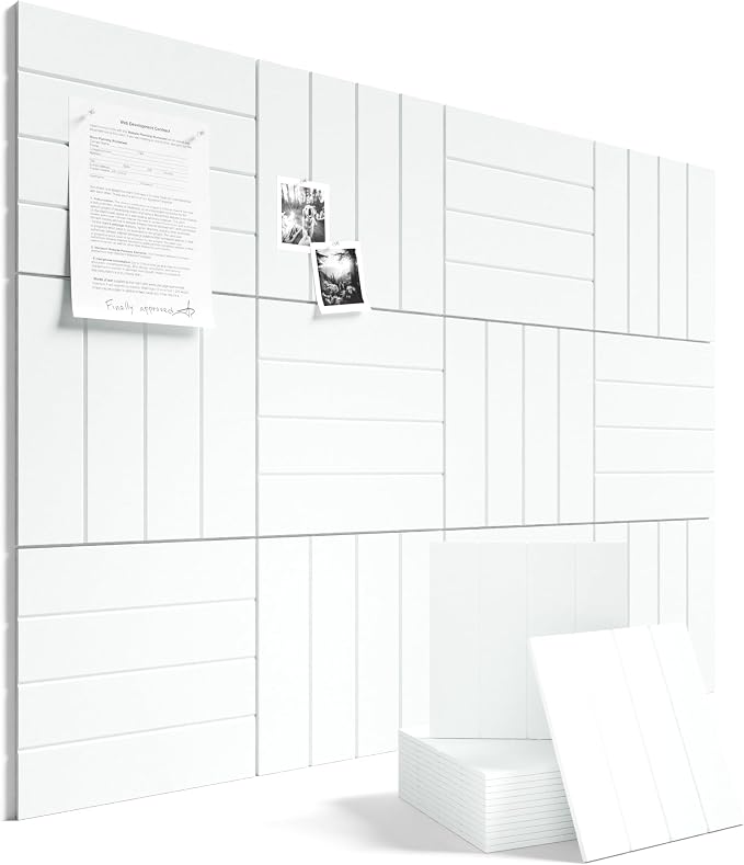 Fluxynara Large Felt Bulletin Board 48" x 36" Cork Board Alternative-12 Pack with 64 Safe Removable Adhesive Tabs, Cork Boards for Walls for Home Office Classroom Pin Board-Cold White