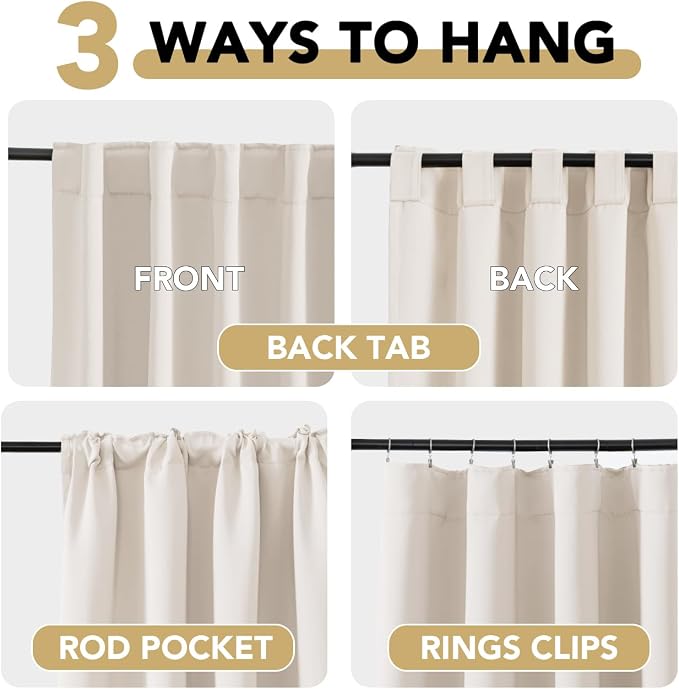 H.VERSAILTEX Blackout Curtains Thermal Insulated Window Treatment Panels Room Darkening Blackout Drapes for Living Room Back Tab/Rod Pocket Bedroom Draperies (2 Panels, Natural, 52 x 72 Inch)