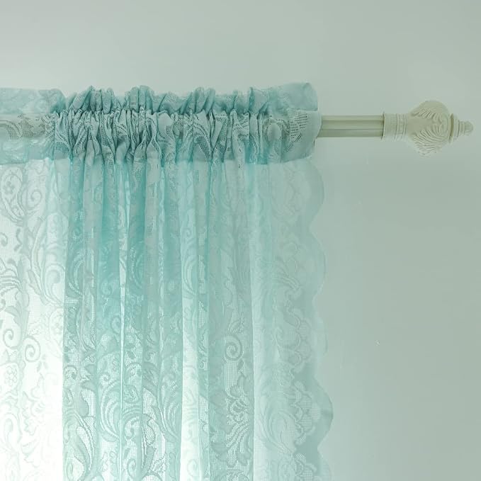 ALIGOGO Mint Green Curtains for Bedroom - Lace Sheer Seafoam Aqua Curtains 63 Inches Length for Baby Girl Bedroom, Rod Pocket Ocean Coastal Beach Summer Decor 52 W x 63 L, 1 Pair, Aqua