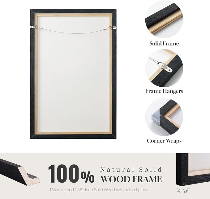Large Framed Neutral Abstract Geometric Wall Art Set, 3 Piece Modern Minimalist Artwork for Walls, Black and Beige Canvas Prints Pictures Wall Decor for Living Room Bedroom Dining Room Office 24x36 In