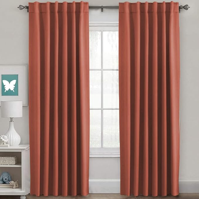 H.VERSAILTEX Blackout Curtains Thermal Insulated Window Treatment Panels Room Darkening Blackout Drapes for Living Room Back Tab/Rod Pocket Bedroom Draperies, 52 x 96 Inch, Orange, 2 Panels