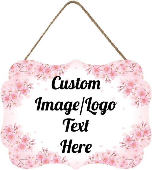 Personalized Wooden Welcome Sign Front Door Decor Home Sign Customized Image/Text Hanging Farmhouse Decorations for Home Office 11.2 * 8 Inch