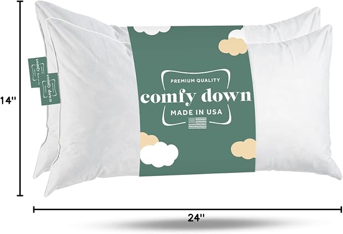 ComfyDown 14x24 Throw Pillow Inserts (Set of 2), Down & Feather Fill, 100% Cotton Cover, Made in USA – Premium Soft Lumbar Decorative Pillow Forms Sham Stuffers for Bed, Sofa & Couch