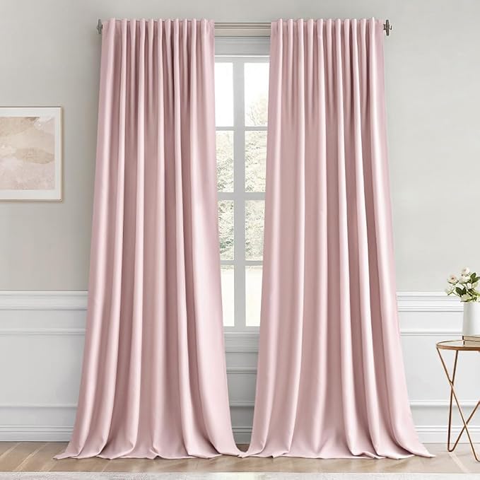 MIULEE Light Pink Back Tab Blackout Curtains 96 Inch Length 2 Panels Set for Living Room Bedroom Privacy, Rod Pocket/Pinch Pleated Thermal Insulated Room Darkening Light Blocking Drapes, W66xL96