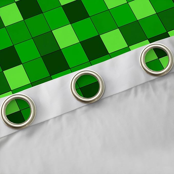 Castle Fairy Neon Green Block Window Curtain | Pixelated Grid Patchwork Blackout Window Treatment for Kids Bedroom Decor,Miners Video Games Curtains Modern Living Room Top 2 Panels,38Wx45L