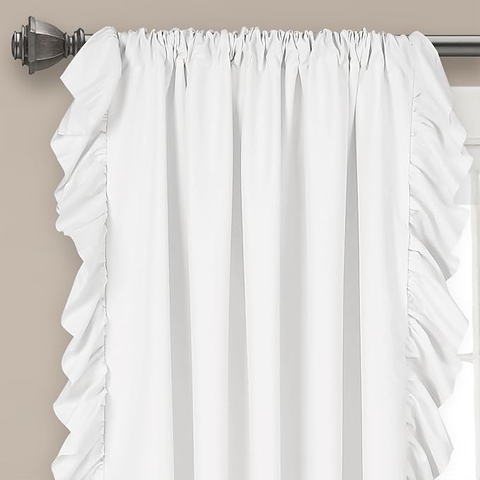 Lush Decor Reyna Ruffle Window Curtain Panel Set, Pair, 54" W x 63" L, White - Flowy Curtain Set - Romantic Ruffle Curtains for Bedroom, Living room, or Dining Room - Farmhouse & Cottage Home Decor