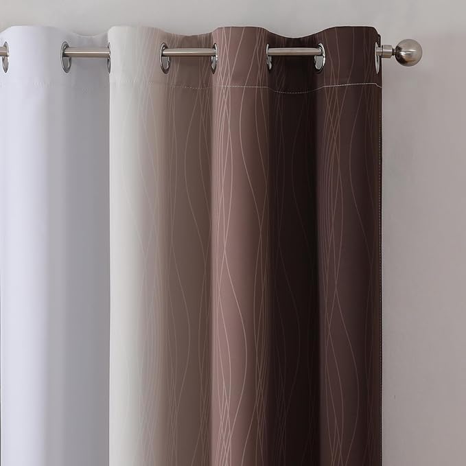 Estelar Textiler Brown and Greyish White Blackout Curtains 45 Inch Length, Full Light Blocking Gradient Drapes for Bedroom, Thermal Insulated Grommet Ombre Curtains for Bathroom,52Wx45L,2 Panels