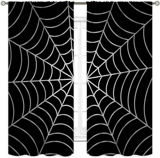 Super Hero Spider Curtains, Black Superhero Spider Web Boys Curtains for Kids Baby Room Living Room Bedroom Nursery Playroom Blackout Drapes 2 Panel Sets, 63"x63" Inch