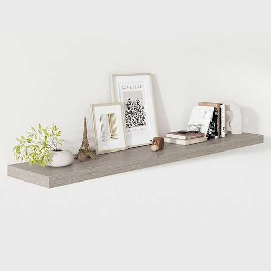 Vivelove 12 in Deep Floating Shelves for Wall, 60" x 12" x 2" Shelves for Room Wall Mounted, 2 Inch Thick Shelf for Bathroom Bedroom Kitchen Book Room, Modern Farmhouse Decor, Set of 1, Grey