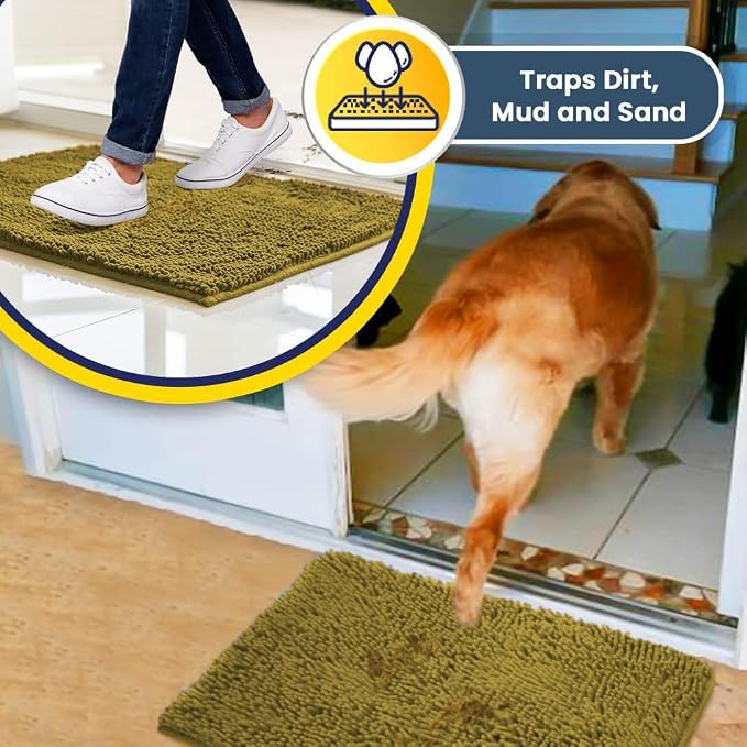 Muddy Mat® | Super Water Absorbent Door Mat Indoor, Microfiber Quick Dry Chenille Entryway Rug, Slip Resistant Front Door Mat, Indoor Mats for Entryway, Machine Washable Pet Rug, Mustard 32" x 70"