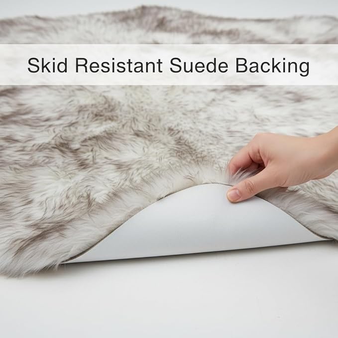 Super Area Rugs Premium Genuine Sheepskin Rug 2' x 3' Long Fur Soft & Natural Chair/Seat Cover Accent Rug, Wolf Tip Brown, Single Pelt