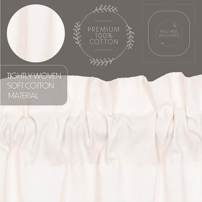 VHC Brands Simple Life Flax Solid Color Cotton Linen Blend Farmhouse Kitchen Curtains Rod Pocket Hanging Loops 16x60 Valance, Antique White Light Creme