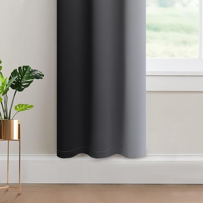 Yakamok Ombre Curtains Black and Greyish White for Living Room,42Wx72L | Room Darkening Curtains 72,Thermal Insulated Gradient Color Drape,Light Blocking Grommet Window Curtains for Bedroom,2 Panels