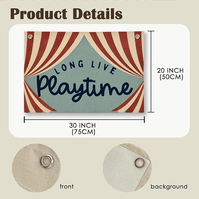 Playroom Kids Wall Decor, Toddler Playroom Decor Hanging Linen Banner,Play Room Wall Decor for Nursery, 20x30 Inch
