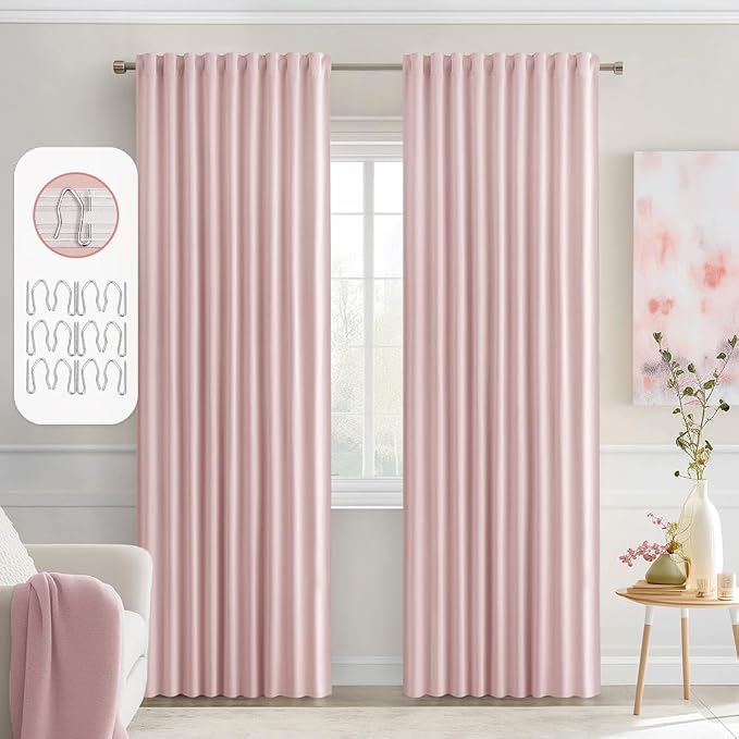 MIULEE Light Pink Back Tab Blackout Curtains 72 Inch Length 2 Panels Set for Living Room Bedroom Privacy, Rod Pocket/Pinch Pleat Thermal Insulated Room Darkening Pleated Light Blocking Drapes