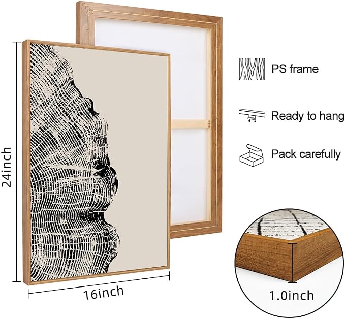 CHDITB Framed Wood Tree Rings Wall Art Set, 16x24in Black and White Canvas Art Wall Decor, Abstract Nature Wall Pictures Prints, Modern Paintings Wall Art for Living Room, Bedroom, Farmhouse(3Pcs)
