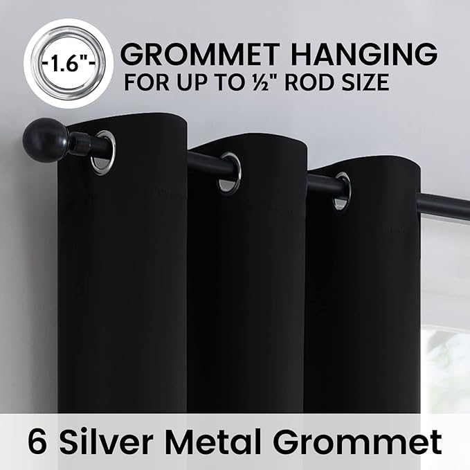 SimpleHome 100% Blackout Curtains for Bedroom,Thermal Insulated Black Grommet Window Drapes Room Darkening Curtains for Living Room with Black Back,42 x 72 Inch,2 Panels