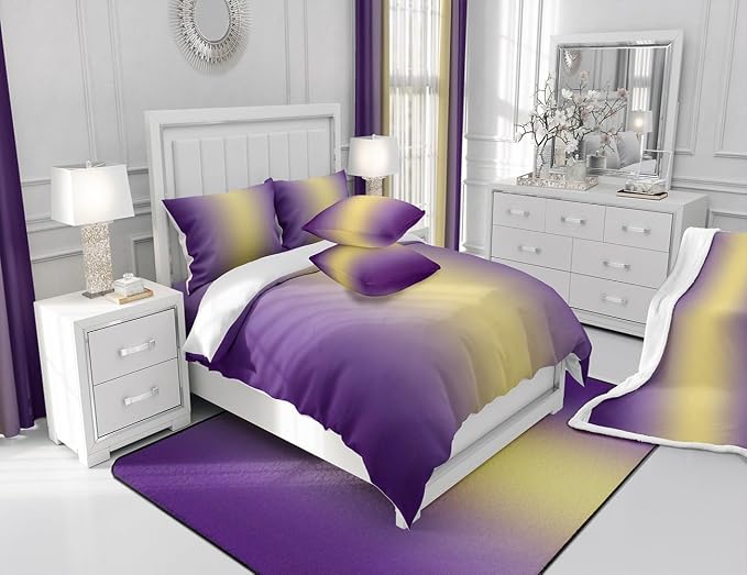 jejeloiu (2 Panels, 42 x 90 Inch Purple and Yellow Darkening Drapes Gradient Style Curtains for Bedroom for Kids Women Men Ombre Printed Blackout Curtains Geometric Window Treatments