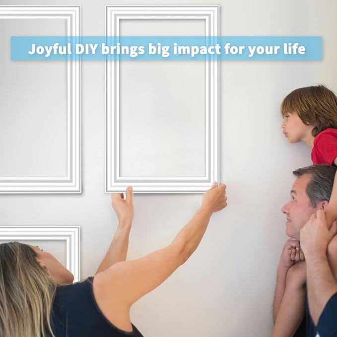 Art3d Premade Bilinear Frame Accent Molding Set, Pre-Cut Decorative Wainscoting Panel for Home Décor, Ready-to-Assemble Glue-On Wall Trim for Living Room Bedroom Corridor, 6 Separate Bilinear Frame