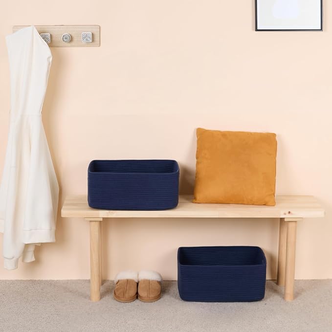 MiniArk Large Storage Baskets for Organizing, Closet Shelf Baskets for Clothes Blanket Towels, Baby Nursery, Toy Bins Box, Woven Rope Baskets, 17 x 13 x 7.5”, 4 Packs Navy Blue