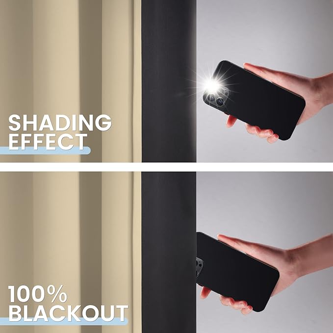 SimpleHome 100% Blackout Curtains for Bedroom,Thermal Insulated Beige Grommet Window Drapes Room Darkening Curtains for Living Room with Black Back,38 x 63 Inch,2 Panels