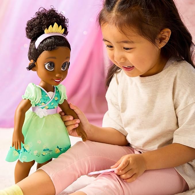 Disney Store Official Tiana Once Upon a Story Doll - Disney Princess Toys Featuring Reflective Eyes with 3D Pupil and Iris, Detailed Costume, Hair Comb & Shoes - Comes in Display Box - 16 Inches