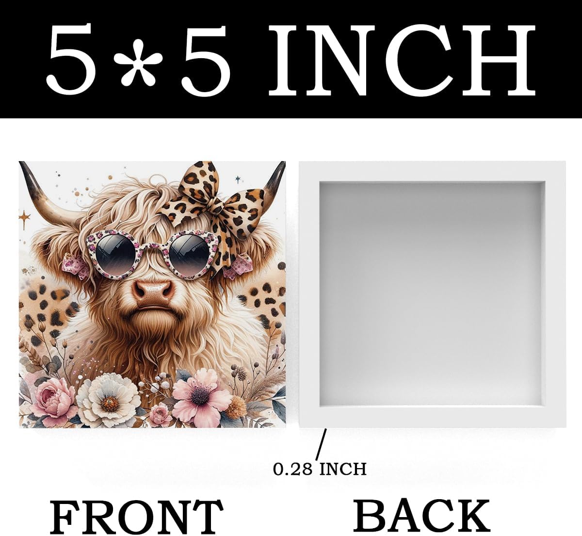 Highland Cow Decor, Highland Cow Gifts for women, Cow With Leopard Bow, Highland Cow Nursery Decor, Wooden Box Decor Sign for Home Farmhouse Office Living Room Table Shelf