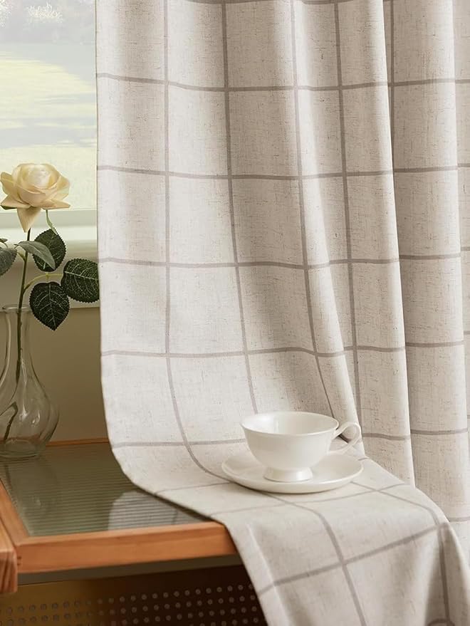 THREE GIRLS Plaid Pinch Pleated Curtains - Modern Luxury Linen Buffalo Blackout Drapes, Thermal Insulated Double Layer Window Panels for Living Room Bedroom, 102 Inches Long Brown 2 Panels Set