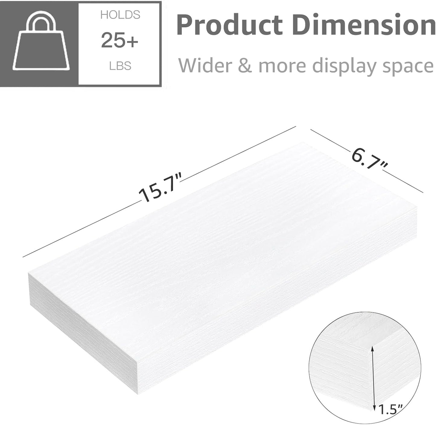 QEEIG Floating Shelves for Wall Bathroom Shelf Bedroom Kitchen Living Room Farmhouse Small Book Shelf 16 inch Set of 4, White (015-W4)