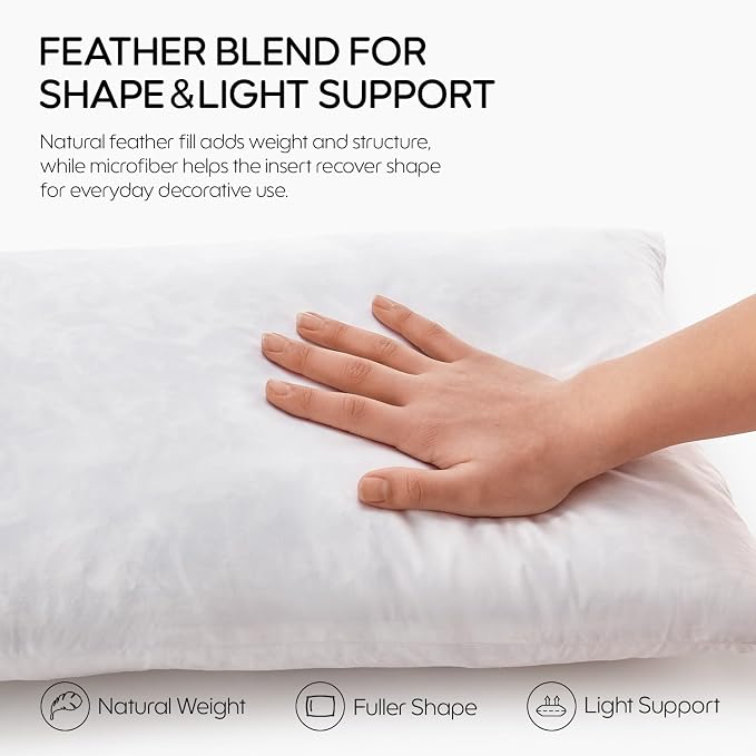 20x20 Feather Throw Pillow Insert, Decorative Pillow Insert for Covers, Fuller Fit with Soft Support for Bed and Couch