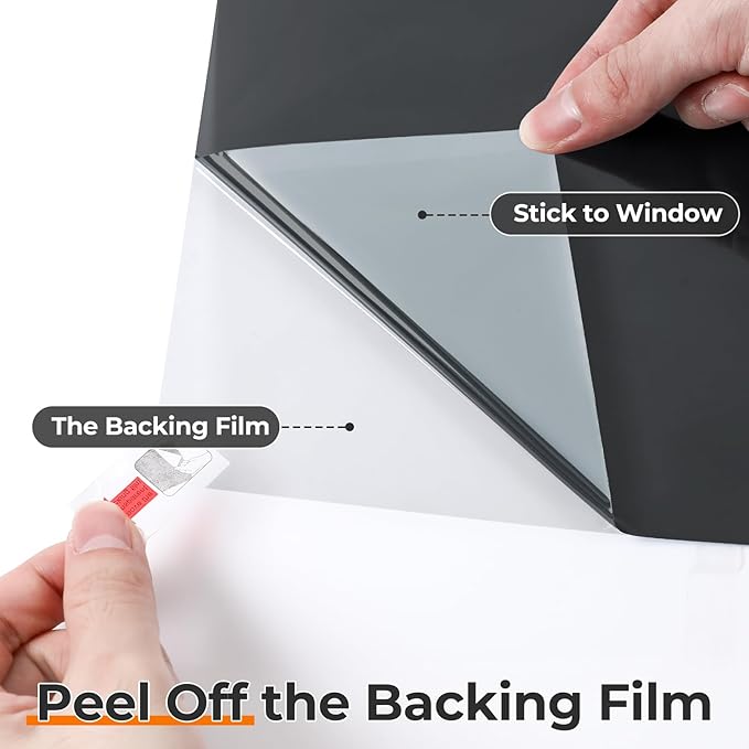 DOWELL Window Privacy Film, One Way Window Tint for Home, Static Cling Anti UV Sun Blocking Reflective Mirror Film, Heat Control See Out Not in Glass Tinting, Black Silver, 23.6" x 157.5"