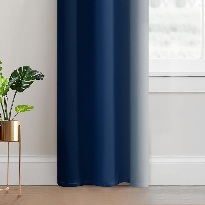 Yakamok Light Blocking Ombre Curtains, Greyish White and Blue Gradient Color Curtains, Room Darkening Grommet Window Drapes for Bedroom(Blue, 42x84 Inch, 2 Panels) | Room Darkening Curtains 84,Thermal Insulated Gradient Color Drape,Light Blocking Gromm...