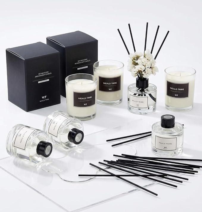 WEALD TRIBE Real Flower Reed Diffuser Set of 3 for Bathroom Shelf Decor, Cashmere & Vanilla, Lemongrass, Eucalyptus & Mint Scent Sticks Defusers with Essential Oils | Home Fragrance(1.7 fl oz/Pack)