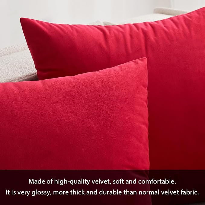 MIULEE Pack of 2 Velvet Pillow Covers Decorative Square Pillowcase Soft Solid Cushion Case Home Decor for Sofa Couch Bedroom Car 20x20 Inch Red