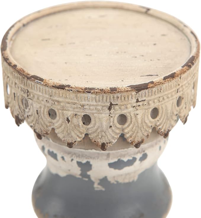 NIKKY HOME Farmhouse Rustic Solid Wood Pillar Candle Holders Set of 2, Grey | Distressed Wooden Candle Pedestals, Decorative Pillar Stands for Mantels, Fireplaces, Centerpieces Tables, Shabby Chic Decor