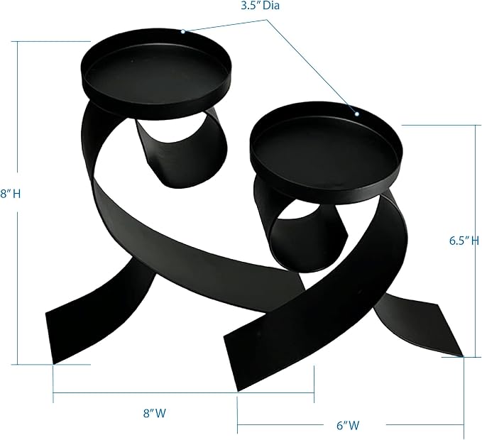 Lily’s Home Contemporary Scrollwork Pillar Candle Holders, Steel, Black Iron Candle Stands, Set of Two. Candles NOT Included