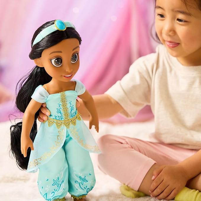 Disney Store Official Jasmine Once Upon a Story Doll - Disney Princess Toys Featuring Reflective Eyes with 3D Pupil and Iris, Detailed Costume, Hair Comb & Shoes - Comes in Display Box - 16 Inches